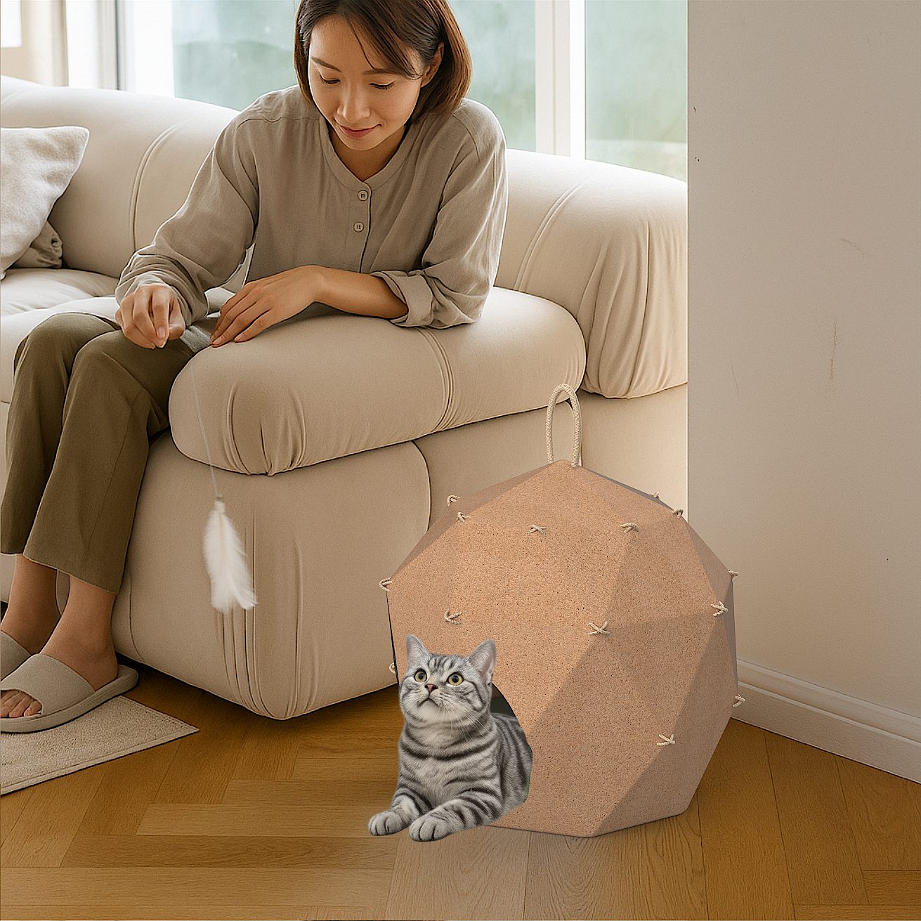 植栖猫窝与猫咪场景