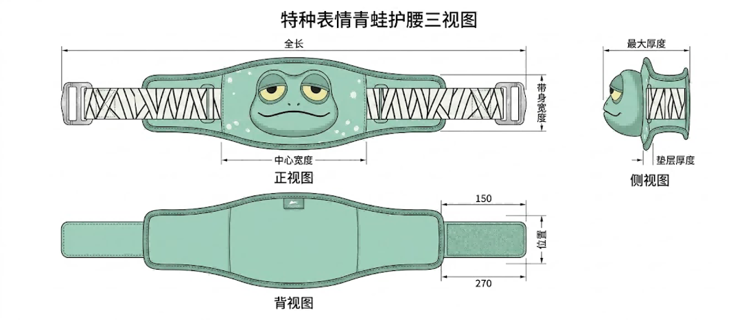 特色表情青蛙护腰三视图
