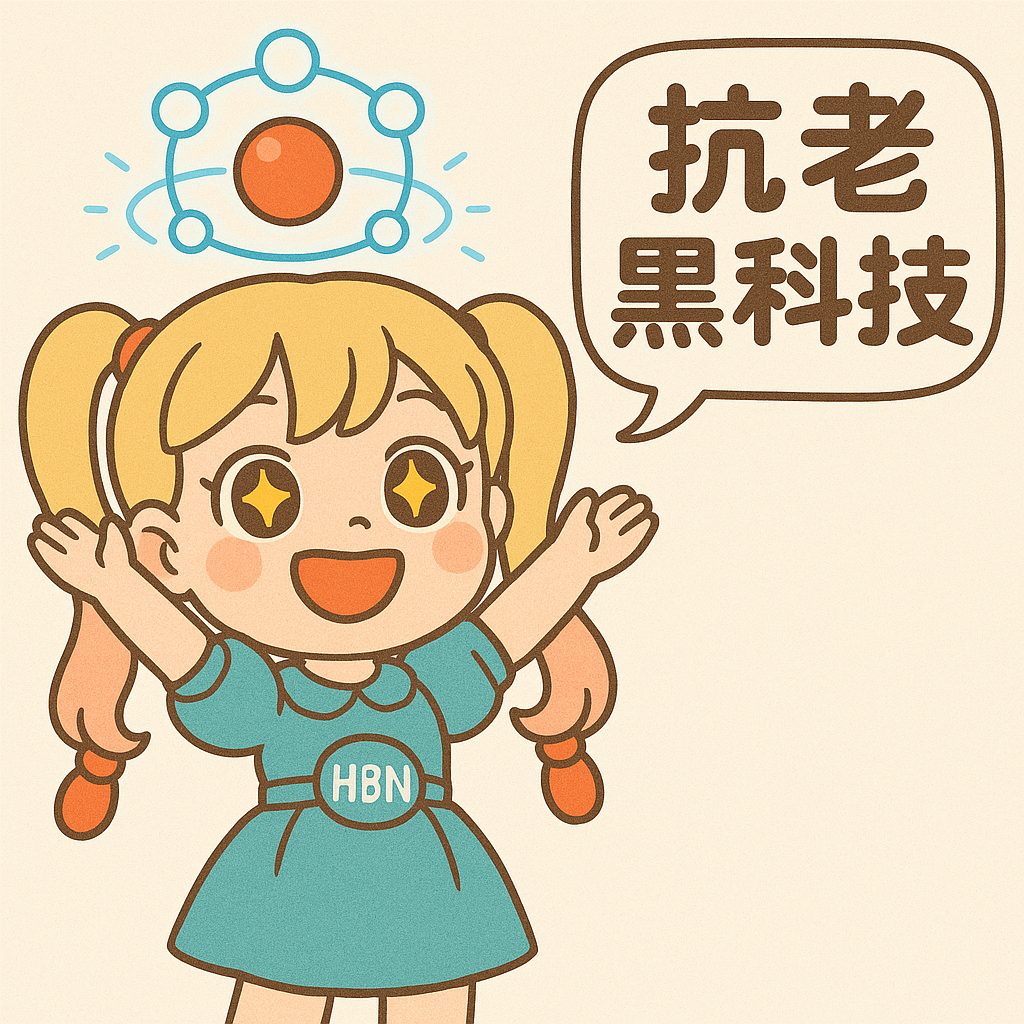 HBN IP character with anti-aging technology message