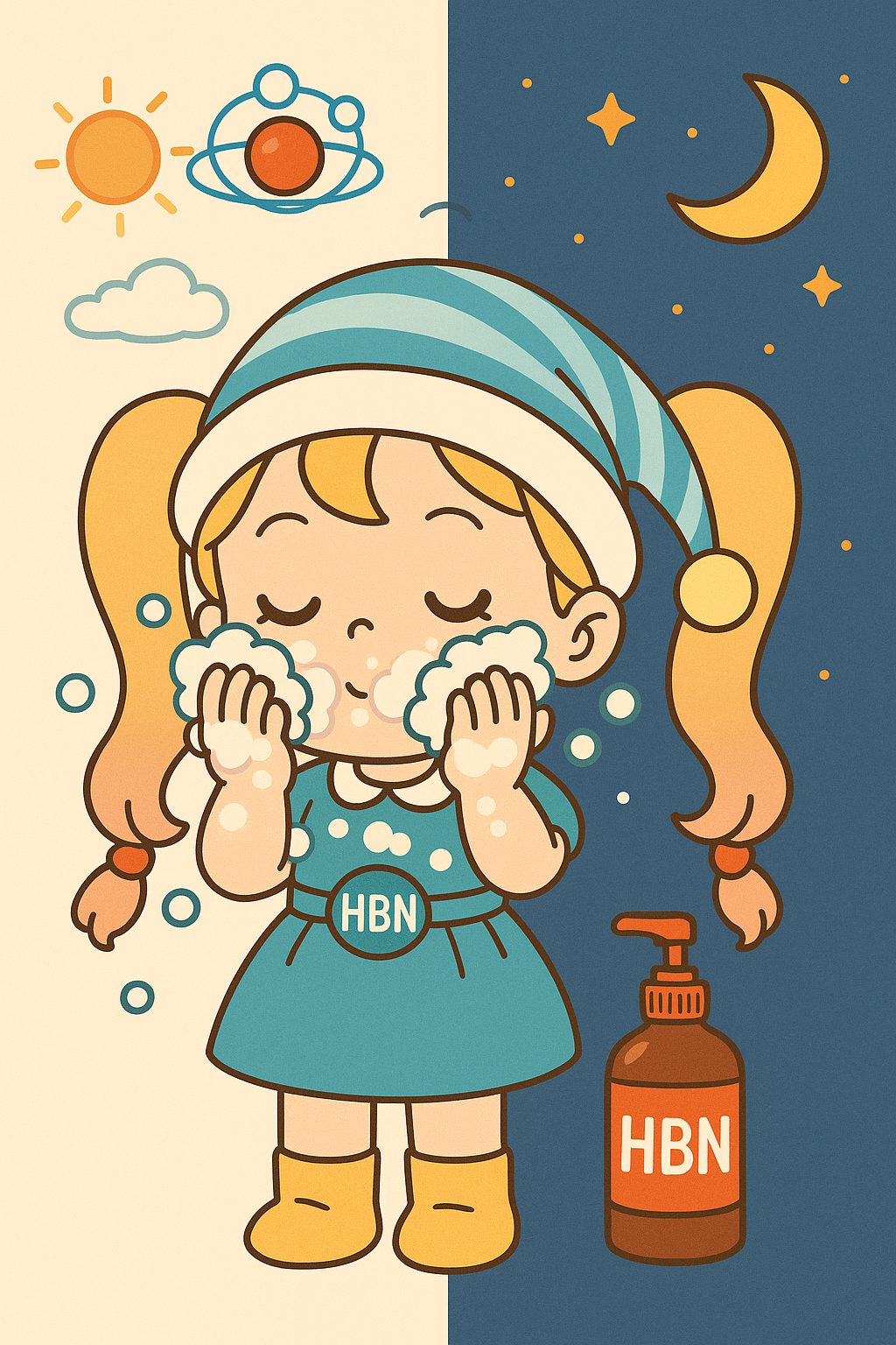 HBN character skincare scene illustration